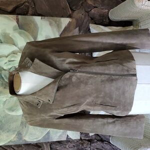 Alfani Olive Brown 100% Suede Leather Moto Jacket Size M